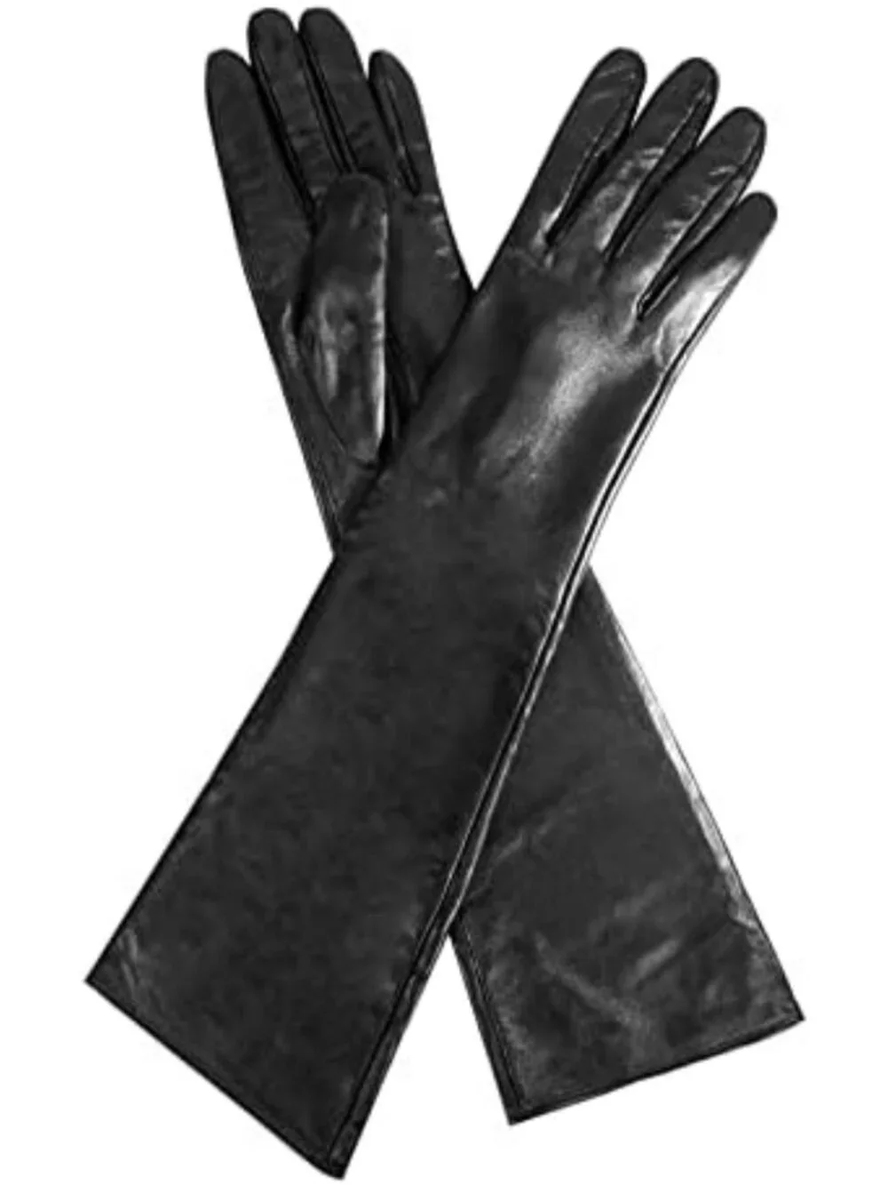 Soft Leather Long Opera Gloves for Evening Wear, Party Costume, Matte Black